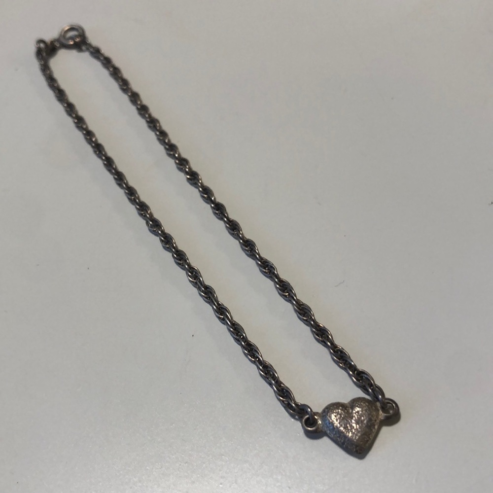 9.5” Italy heart sterling silver twist chain anklet